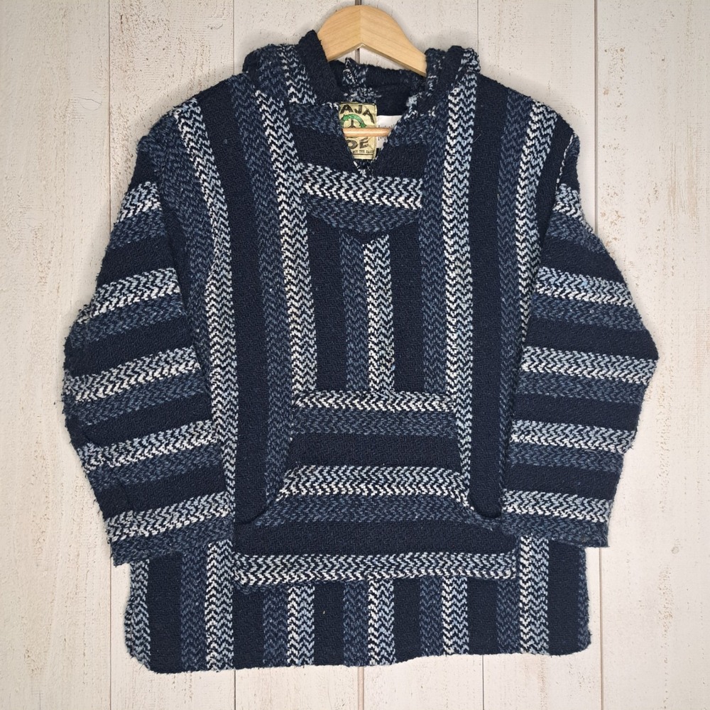 Jerga Baja Joe Drug Rug Hoodie Mexican Poncho Men's M Pullover Striped Surfer